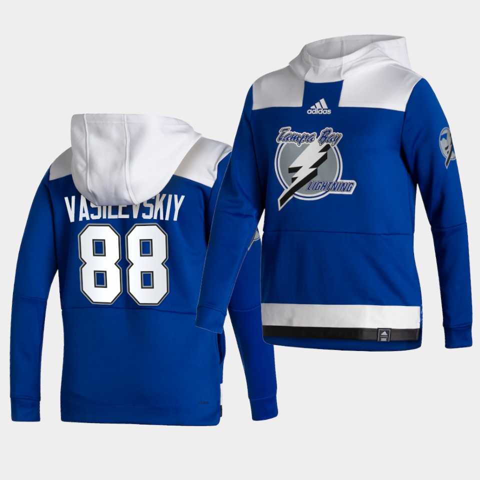 Men Tampa Bay Lightning 88 Vasilevskiy Blue NHL 2021 Adidas Pullover Hoodie Jersey